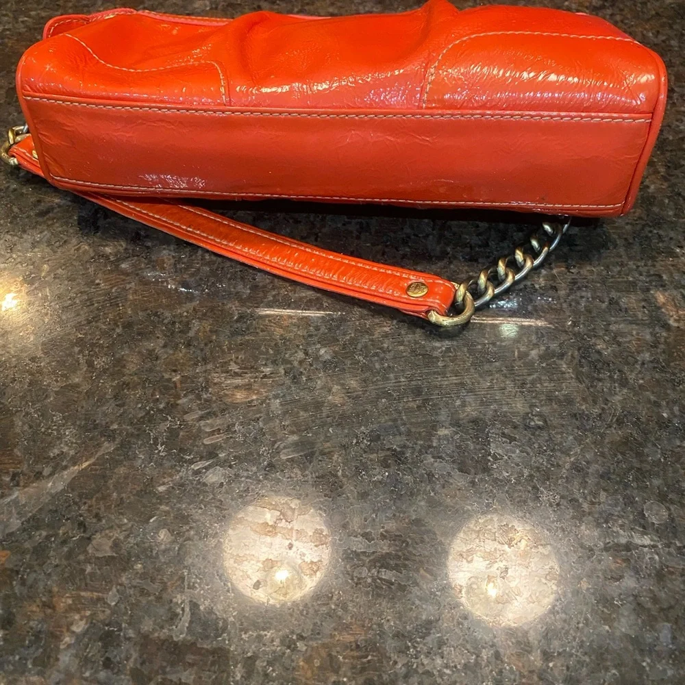 MCM Orange Leather Clutch with Chain Strap